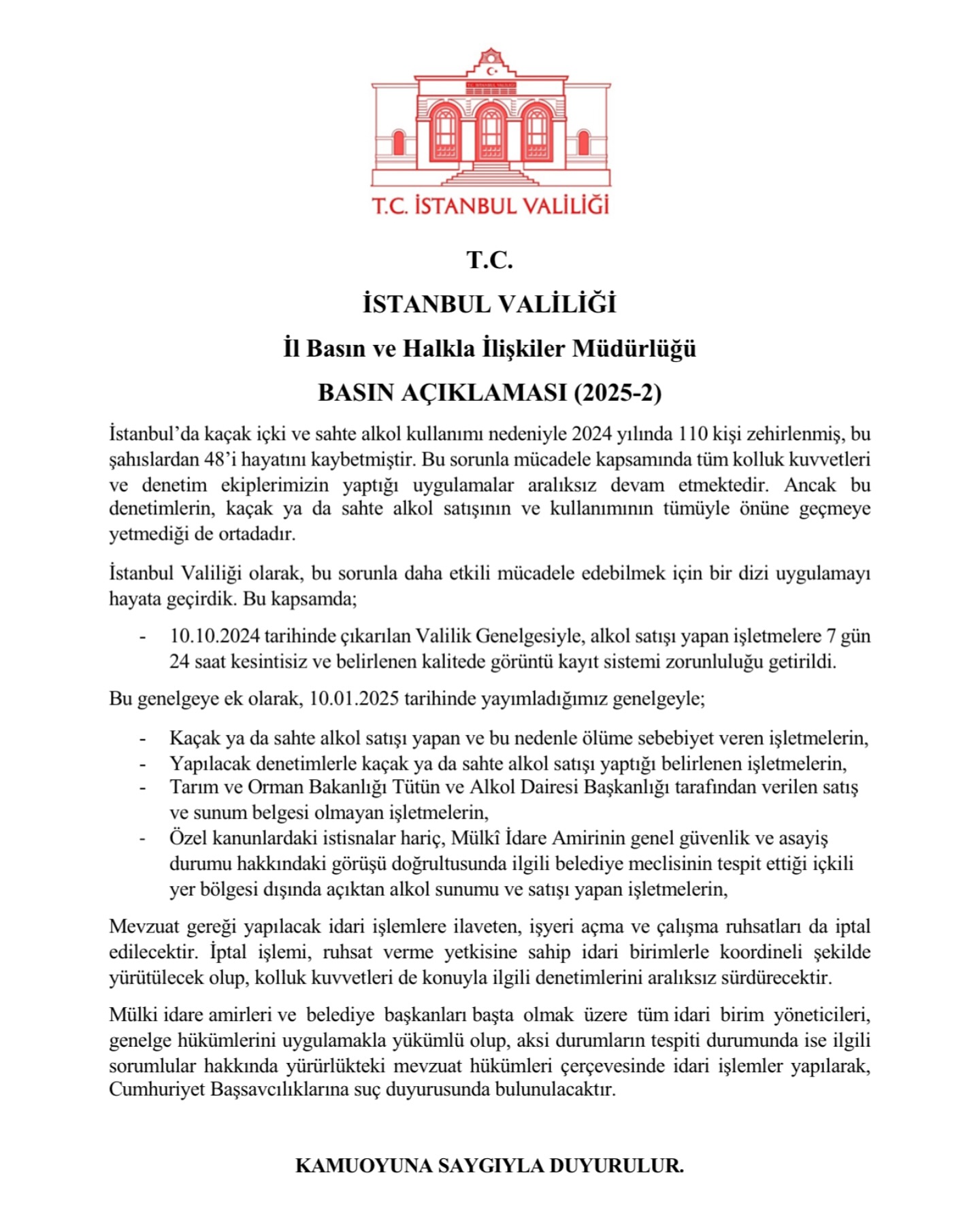 İstanbul Valiliği Açıklama