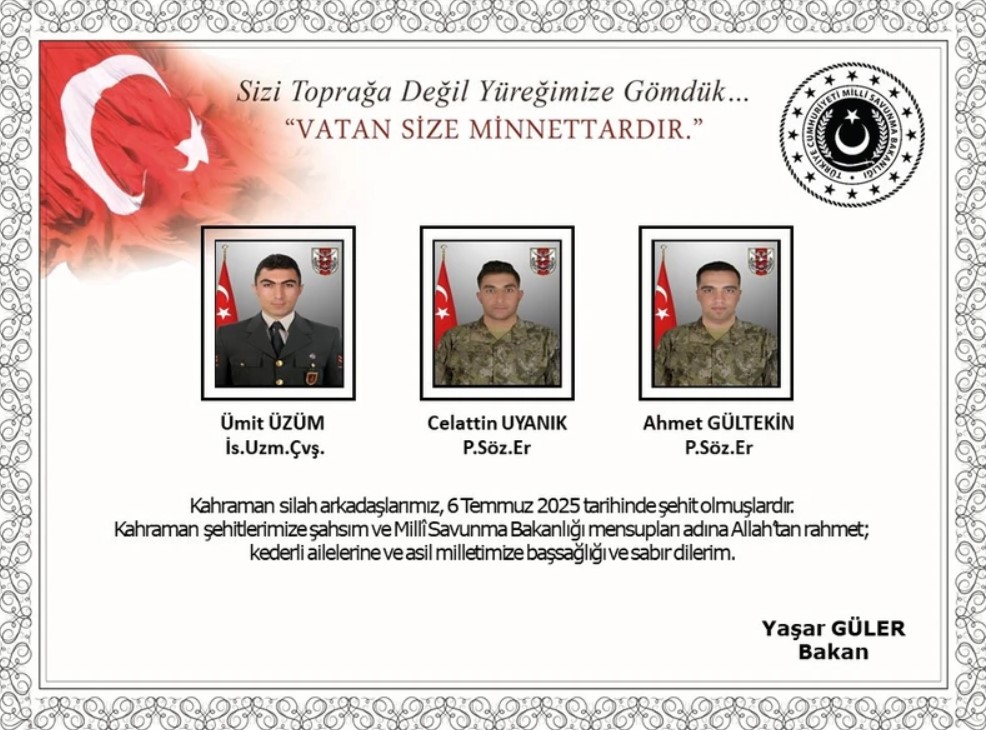 3 Askerimiz Şehit Oldu