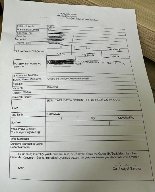 Sertel'e Yakalama Emri Çıkarıldı
