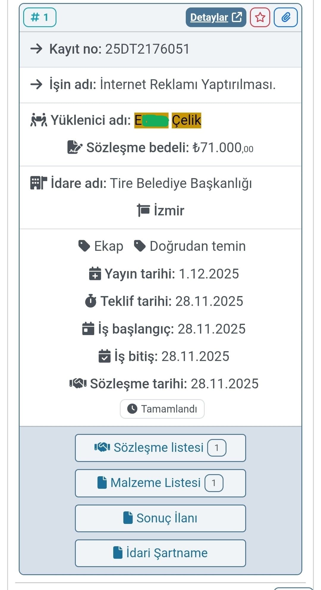 Tire Belediyesi Yerel Gazete Ödemesi