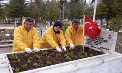 Şehit kabirleri çiçeklerle donatıldı